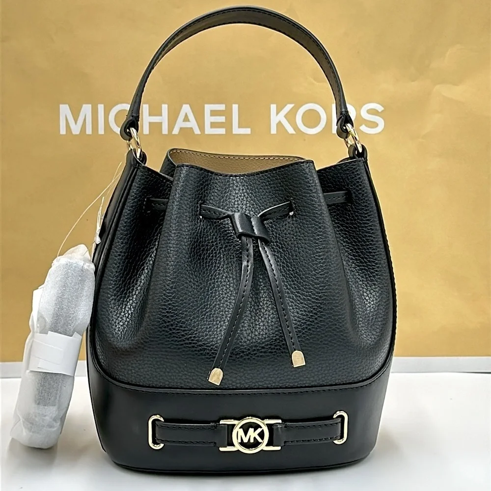 MICHAEL KORS  Reed Medium Pebbled Leather Bucket Bag Black NWT